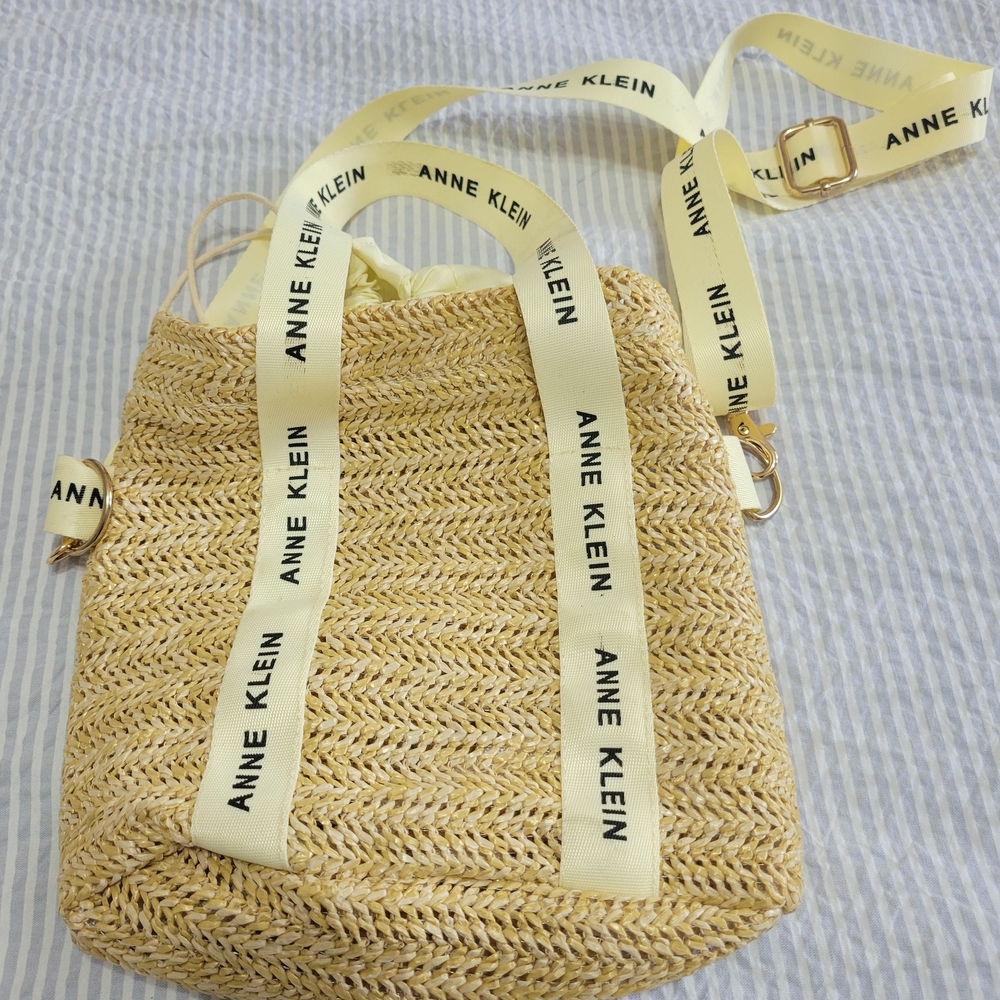 Anne Klein Beige Straw Shoulder Bag